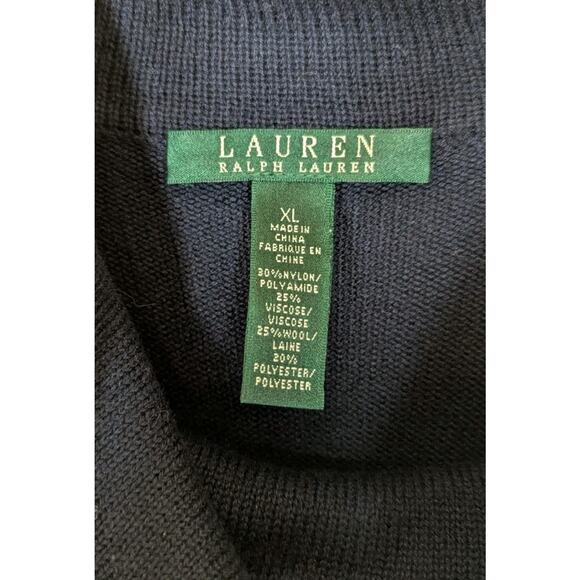 Lauren Ralph Lauren Women's Navy & White Striped Cowl Neck Slit Sweater Size XL - Picture 4 of 9